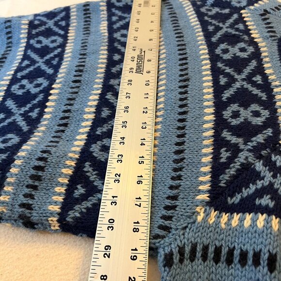 Lambswool Vtg Chilean Sweater Blue Fair Isle Hand Knit Ski Aztec Tribal Sz Small - Picture 6 of 7